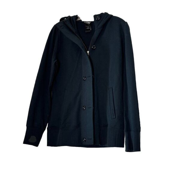The North Face Women Black Hooded Long Double Button Down Cotton Jacket Sz Large - Picture 1 of 12